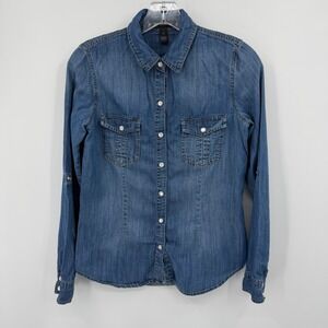 INC International Concepts Womens Denim Shirt Blue Western Pear Snap Button Up 4